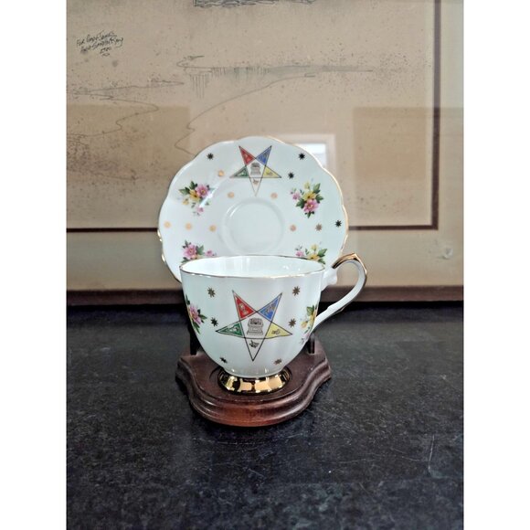 Taylor & Kent England Bone China Cup & Saucer Order of Eastern Star OES Vintage - Picture 1 of 10